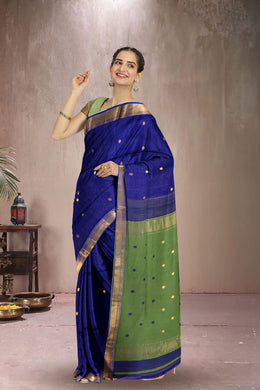 Blue Maheshwari Silk Cotton Saree 10075272