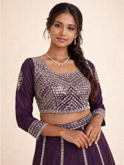 Deep Purple Silk Hand Embroidered Lehenga 10076889