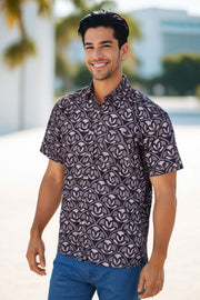 Black Half Sleeve Jahota Printed Cotton Mens Shirt 10074414