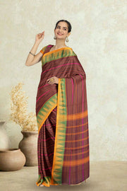 Brown Handloom Chettinad Cotton Saree 10075079