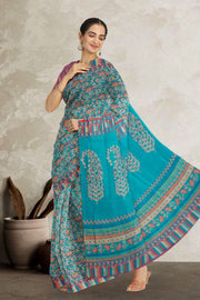 Blue Kashmiri Printed Silk Saree 10075982