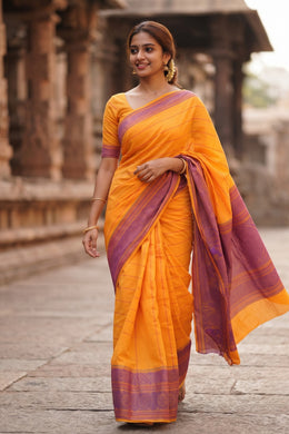 Orange Handloom Kanchi Cotton Saree 10071684
