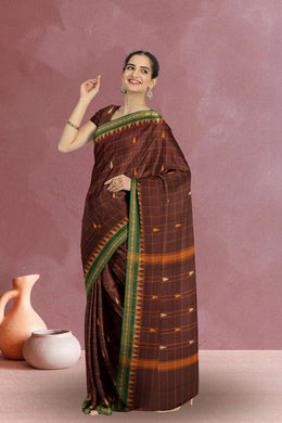Maroon Handloom Chettinad Cotton Saree Without Blouse 10075141
