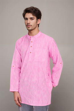 Pink Full Sleeve Slub Cotton Solid Style Men's Kurta 10074257