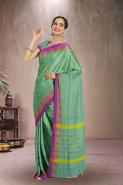 Green Handloom Chettinad Cotton Saree Without Blouse 10075124