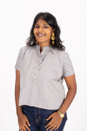 Grey Chinese Collar Cotton  Crop Top  10068104