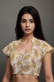 Beige Hand Block Vanaspathi Printed Cotton Blouse 10074480