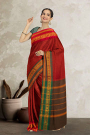 Maroon Handloom Chettinad Cotton Saree 10075916