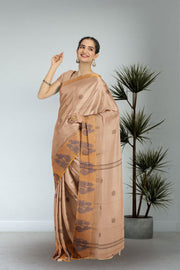 Beige Handloom Chettinad Cotton Saree Without Blouse 10075181