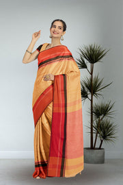 Cream Shantipur Tant Bengal Cotton Saree 10074979