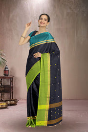 Black Handloom Chettinad Cotton Saree Without Blouse 10075157