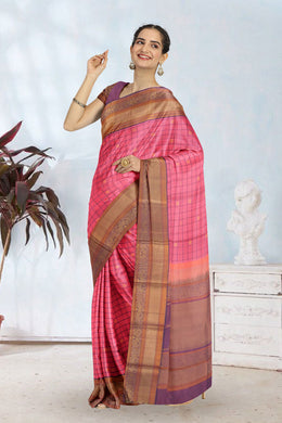 Rouge Pink Threadwork Kanjivaram Silk Saree 10067867