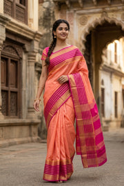 Peach Semi Mysore Crepe Silk Saree 10077825 