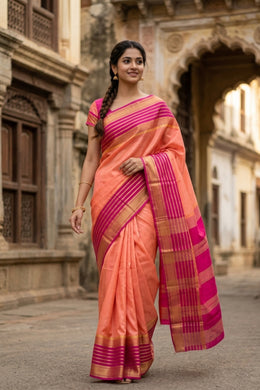 Peach Semi Mysore Crepe Silk Saree 10077825 