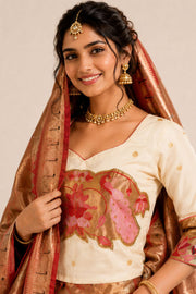 Cream Handcrafted Paithani Lehenga 10065964