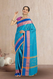 Blue Handloom Chettinad Cotton Saree 10072655