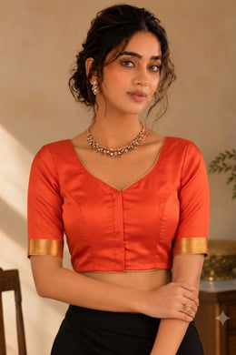 Sunburst Orange Kanjivaram Silk Blouse 10076644