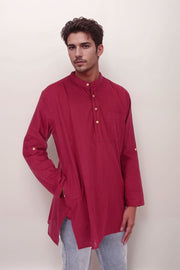 Maroon Full Sleeve Slub Cotton Solid Style Men's Kurta 10074255