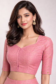 Pink Aari Embroidered Chanderi Silk Cotton Blouse 10068199