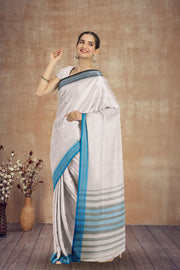 White Dhaniakhali Cotton Sarees Without Blouse 10075204