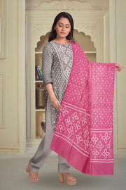 Grey Bandhani Mirror Work 3 Piece Salwar Suit Material 10075485