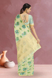 Green Handloom Printed Chanderi Saree 10071064