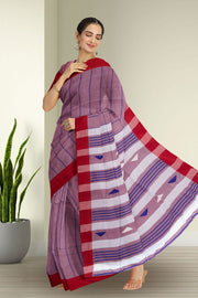 Mauve Bengal Handwoven Cotton Saree 10075335