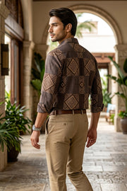 Cocoa Brown Full Sleeve Ajrakh Printed Cotton Men's Shirt 10076863