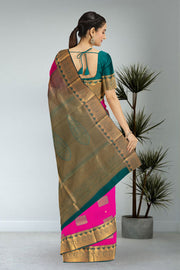 Pink Kanjivaram Vegan Silk Saree 10076030 