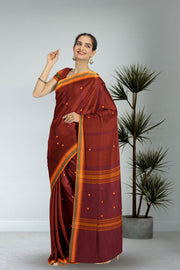 Brown Handloom Chettinad Cotton Saree Without Blouse 10075133