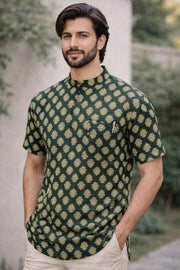 Ajrakh Cotton Men's Short Kurta With Slim-Fit Design & Front Pocket 10076897