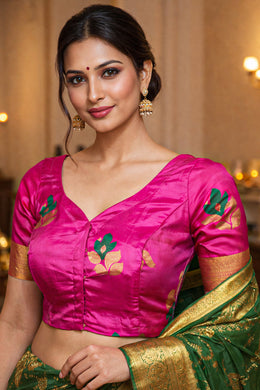 Magenta Glow Pink Kanjivaram Soft Silk Blouse With Floral Motifs 10076611