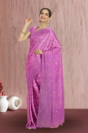 Violet Handloom Jamdani Style Cotton Saree with Blouse 10074213