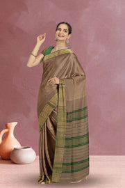 Brown Maheshwari Silk Cotton Saree 10075254