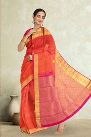 Radical Red Kanjivaram Silk Saree with Checks Design 10075639