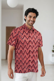 Red Half Sleeve Jahota Printed Cotton Mens Shirt 10072916