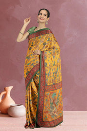 Yellow Kalamkari Printed Malai Cotton Saree 10074679