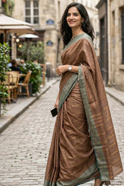 Vintage Brown Kanjivaram Vegan Silk Saree with Block Design 10075557