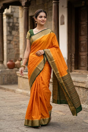 Saffron Orange Semi Mysore Crepe Silk Saree 10077807
