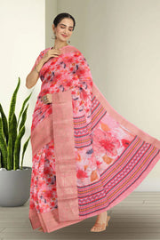 Pink Fancy Printed Linen Saree 10070281