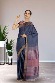 Grey Maheshwari Silk Cotton Saree 10075244