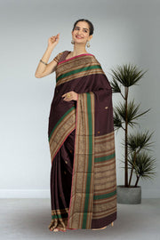 Burgundy Handwoven Kanchi Cotton Saree 10066821