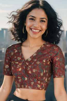 Maroon Hand Block Jahota Printed Cotton Blouse 10074995