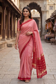 Blush Bloom Pink Mysore Crepe Silk Saree With Floral Motifs 10076255