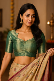 Green Banarasi Tissue Silk Blouse 10075958