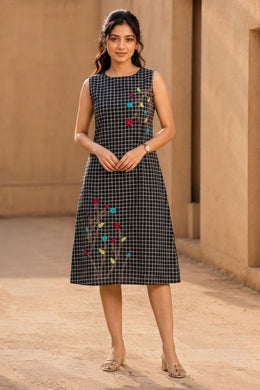 Black Hand Embroidered Cotton Dress 10077623