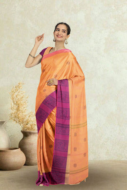 Orange Handloom Chettinad Cotton Saree Without Blouse 10075165