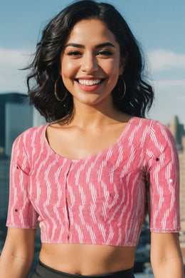 Pink Pochampally Ikat Mirror Work Cotton Blouse 10074523