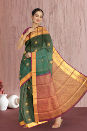 Phthalo Green Kanjivaram Silk Saree with Checks Design 10075637