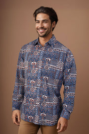 Blue Full Sleeve Ajrakh Printed Cotton Mens Shirt 10071164